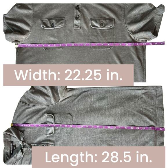 Men’s Michael Kors | Gray Polo Shirt Large | Short Sleeve Double Chest Pockets - Picture 6 of 7